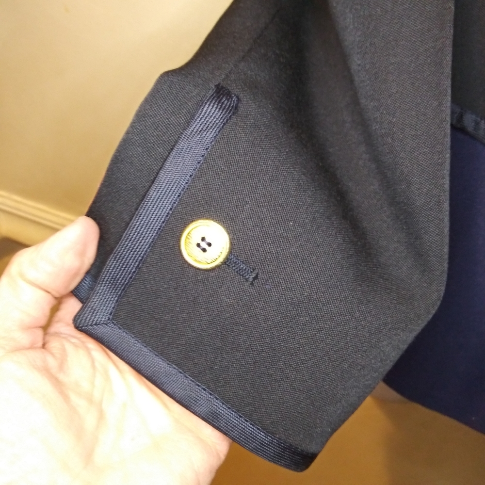 Vintage 1980's Saint Laurent Black Cropped Tuxedo Jacket & Navy Camisole Top - Picture 4 of 14